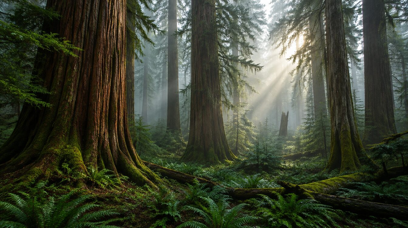 Misty western red cedar forest