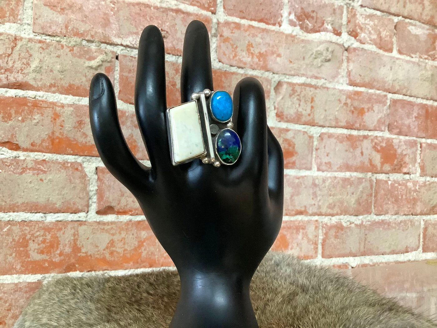 White Buffalo, Turquoise & Azurite Ring